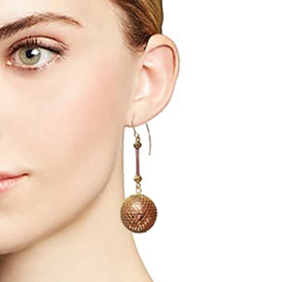 Saks 5 Ave 14 kt Gold Plated Hooks Golden Ball/Dome Earrings Designer Jewelry - Picture 3 of 9